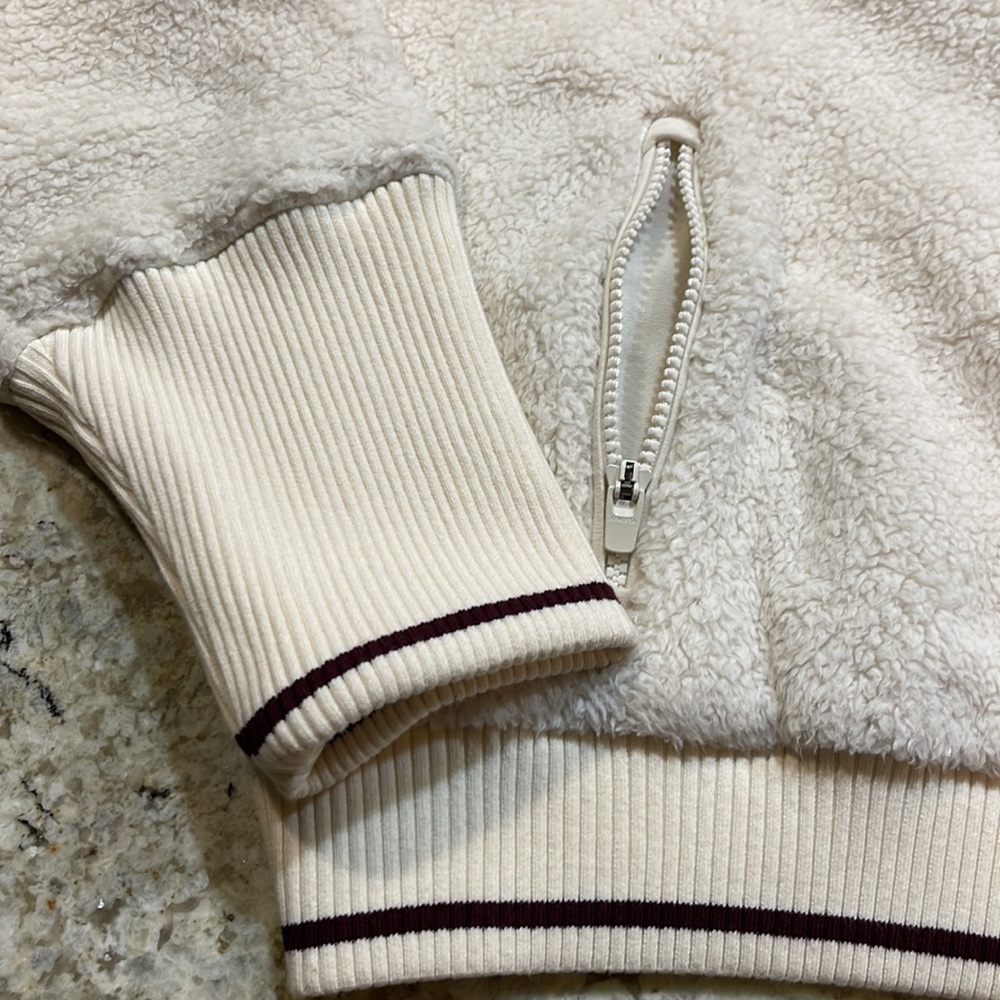 BNWT Athleta Tugga Sherpa Cropped Bomber Jacket XL Natural Beige Cream - Picture 6 of 14
